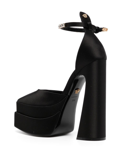 Shop Versace 120mm Satin Platform Sandals In Black