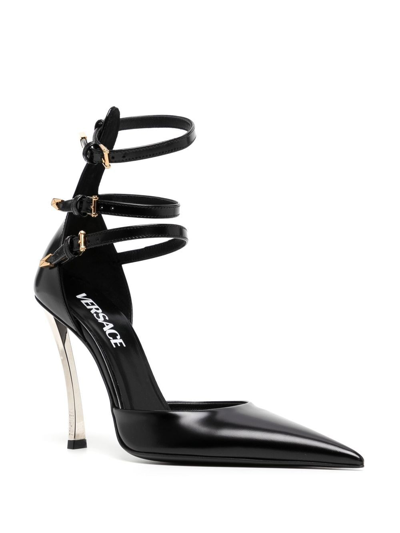 Shop Versace 120mm Pointed-toe Leather Sandals In Black
