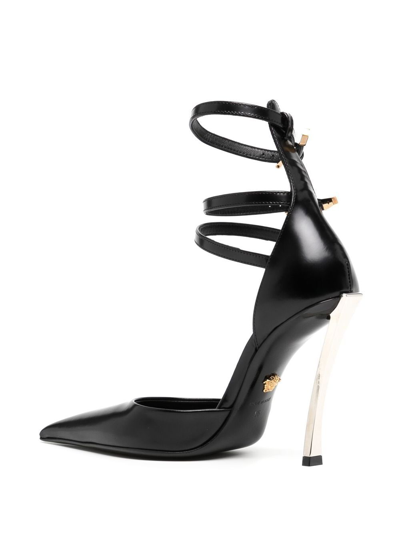 Shop Versace 120mm Pointed-toe Leather Sandals In Black