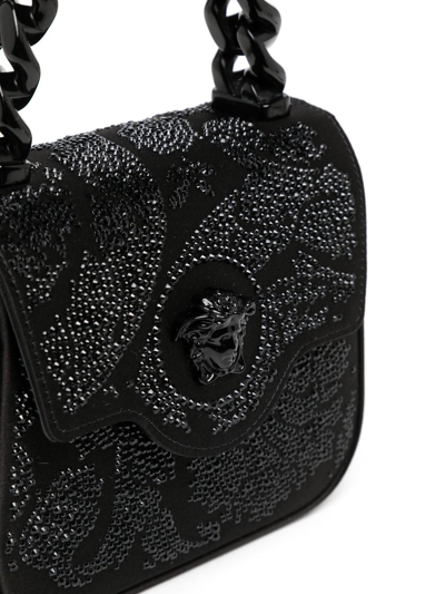 Shop Versace Medusa-plaque Crystal-embellished Shoulder Bag In Black
