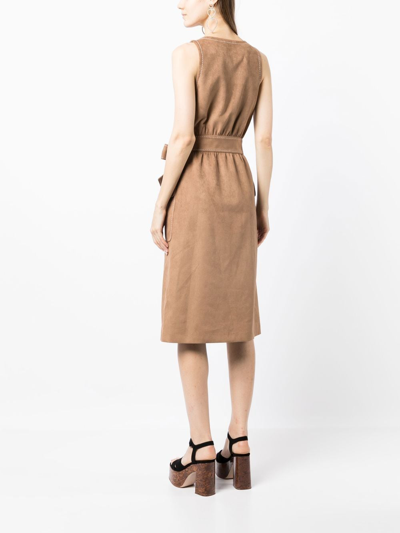 Shop Boutique Moschino Belted Faux Suede Midi Dress In Brown