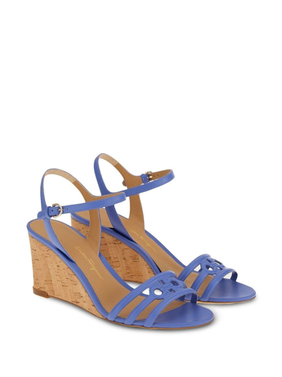 Ferragamo Fieri Leather Wedge Sandal In Blue