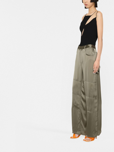 Shop Dion Lee Straight-leg Satin Trousers In Green