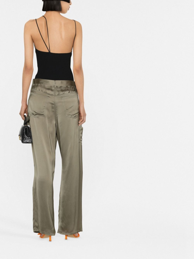 Shop Dion Lee Straight-leg Satin Trousers In Green
