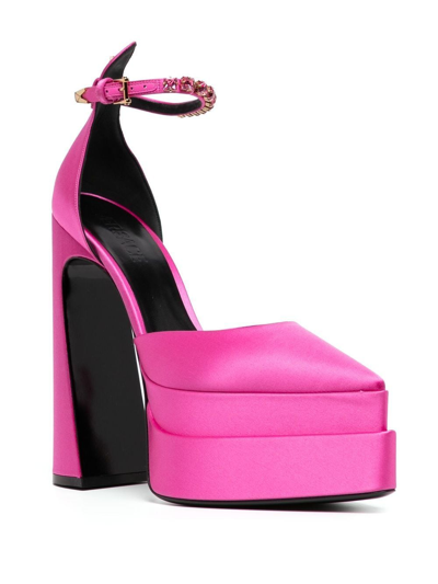 Versace Pink Canvas Medusa Aevitas Pumps In Pink