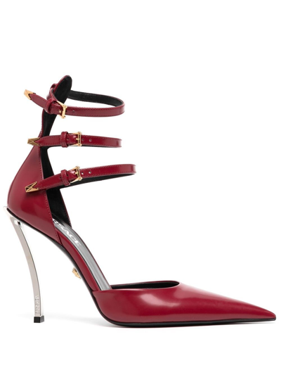 Versace 120mm Pointed-toe Leather Sandals In Red