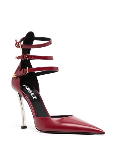 Versace 120mm Pointed-toe Leather Sandals In Red