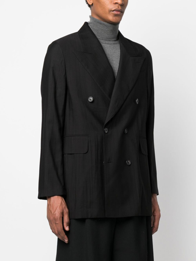 Shop Our Legacy Crease-effect Double-breasted Blazer In Black