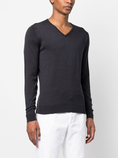 John Smedley V-neck Long-sleeved Jumper In Grey