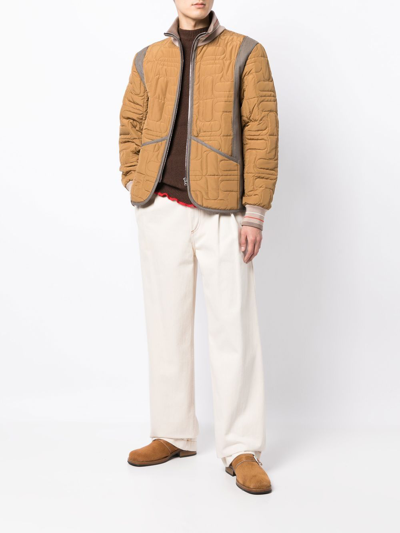 Wales Bonner Contrast-panel Quilted Bomber Jacket In Brown