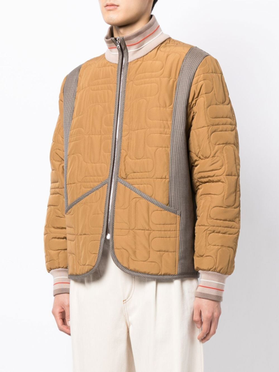 Wales Bonner Contrast-panel Quilted Bomber Jacket In Brown