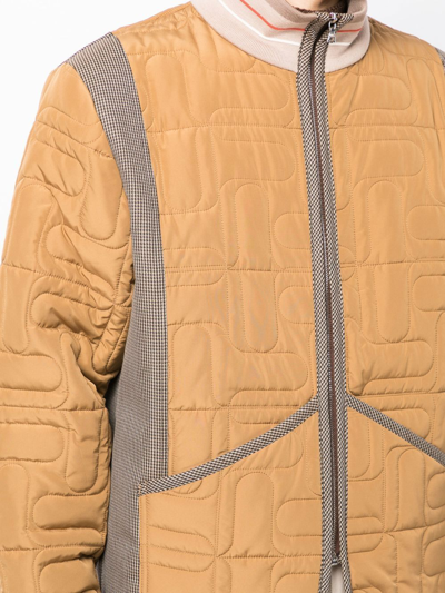 Wales Bonner Contrast-panel Quilted Bomber Jacket In Brown