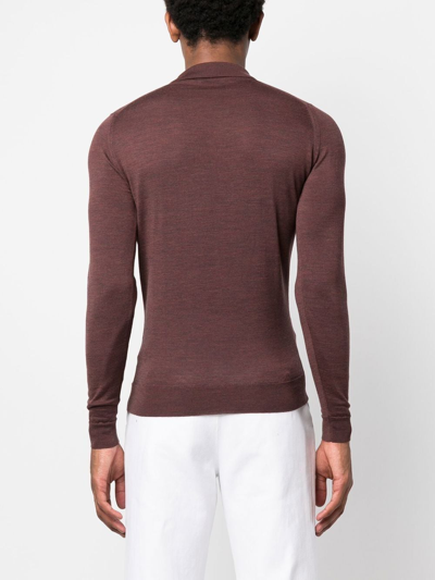 Shop John Smedley Button-front Long-sleeved Polo Shirt In Red