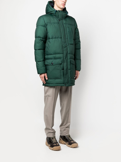 Shop Ps By Paul Smith Quilted Hooded Padded Coat In Green