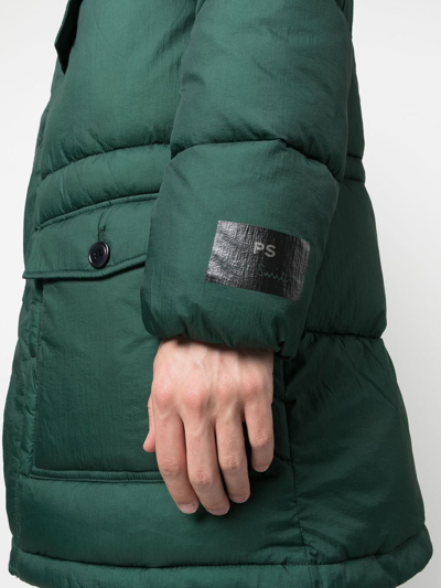 Shop Ps By Paul Smith Quilted Hooded Padded Coat In Green