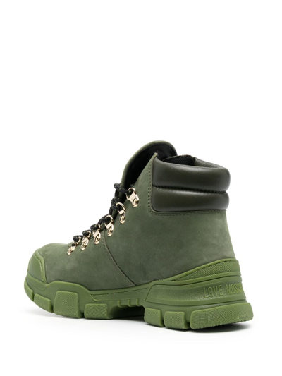 Shop Love Moschino Lace-up Ankle Boots In Green