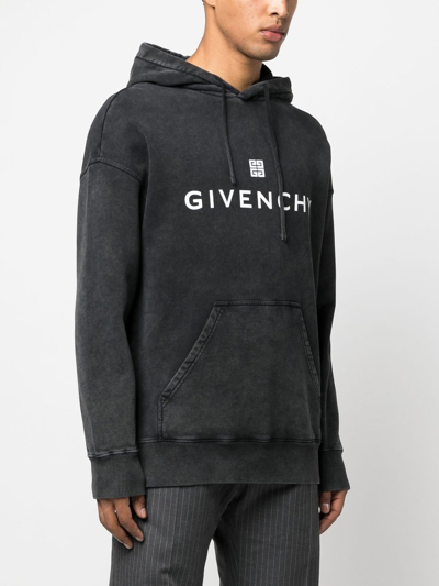 Shop Givenchy Logo-print Fleece Hoodie In Grey