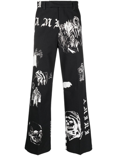 Shop Amiri Graphic-print Straight-leg Trousers In Black