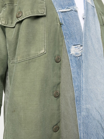 Shop Greg Lauren Two-tone Denim Jacket In Green