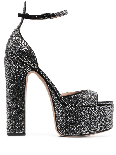 Valentino Embellished Tan-go Platform Sandals 155 In Black