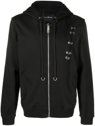 Shop John Richmond Eyelet-embellished Zipped Hoodie In Black
