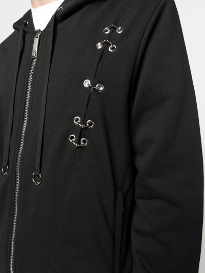 Shop John Richmond Eyelet-embellished Zipped Hoodie In Black