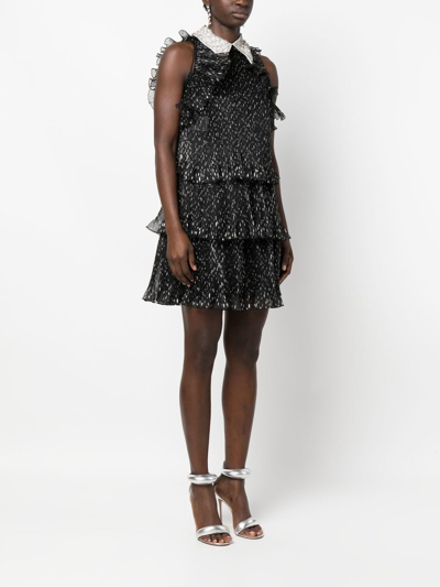 Shop Alberta Ferretti Crystal-embellished Tiered Mini Dress In Black