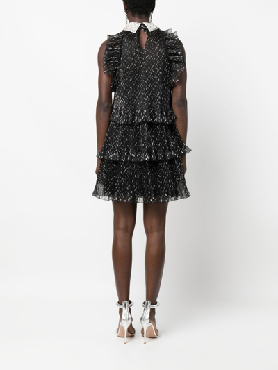 Shop Alberta Ferretti Crystal-embellished Tiered Mini Dress In Black