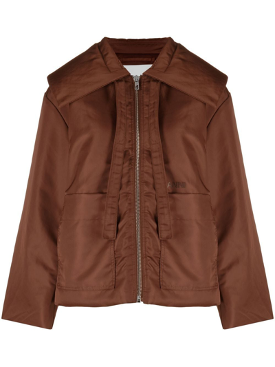 Ganni Brown Big Collar Jacket In Brown