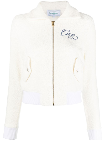 Casablanca Terry Logo Embroidered Teddy Track Jacket In White