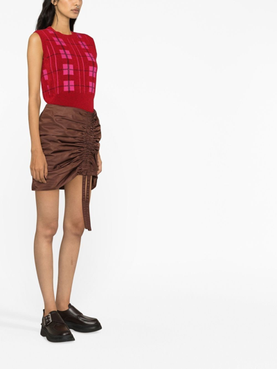 Shop Ganni Gathered Mini Skirt In Brown