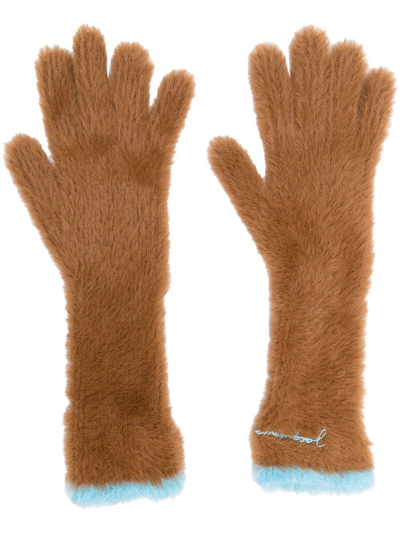 Shop Jacquemus Les Gants Neve Fluffy Gloves In Brown