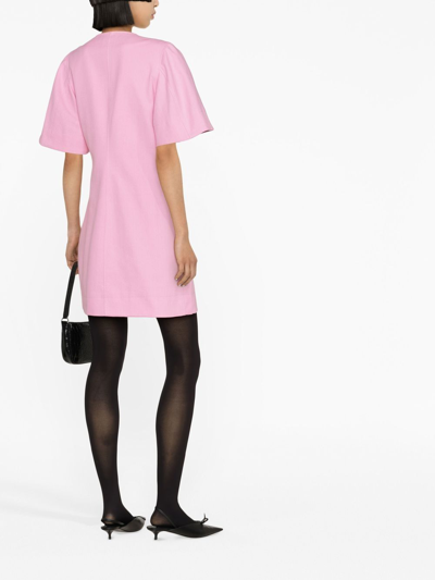 Shop Ganni Bow-detail Short-sleeve Dress In Pink