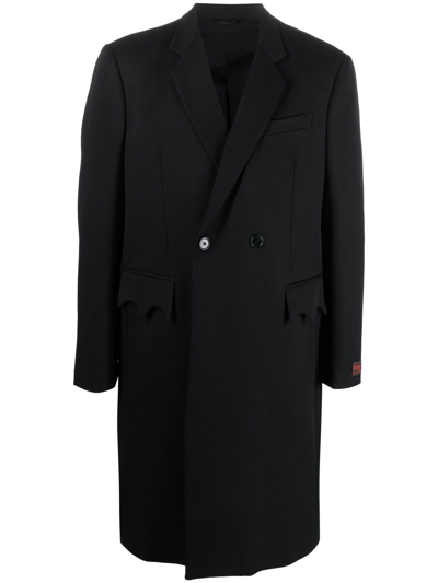 Shop Raf Simons Double-breasted Cotton Coat In Black
