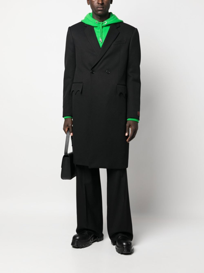 Shop Raf Simons Double-breasted Cotton Coat In Black