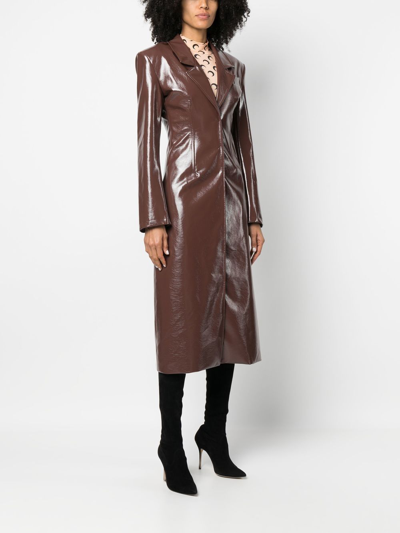 Shop Alessandro Vigilante Faux-leather Fittted Trench Coat In Brown