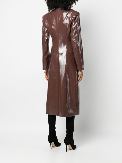 Shop Alessandro Vigilante Faux-leather Fittted Trench Coat In Brown