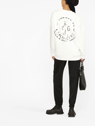 Shop Moncler Logo-print Long-sleeve Sweatshirt In White