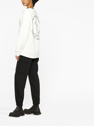 Moncler Logo-embroidered Cotton-jersey Sweatshirt In White