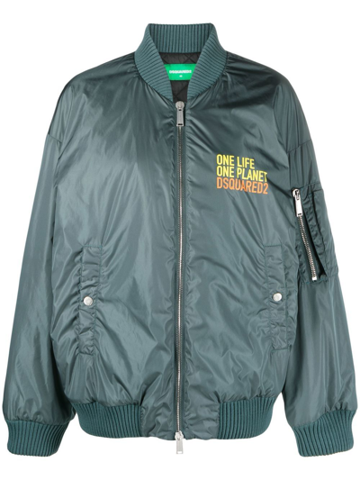 Dsquared2 Slogan-print Bomber Jacket In Blue