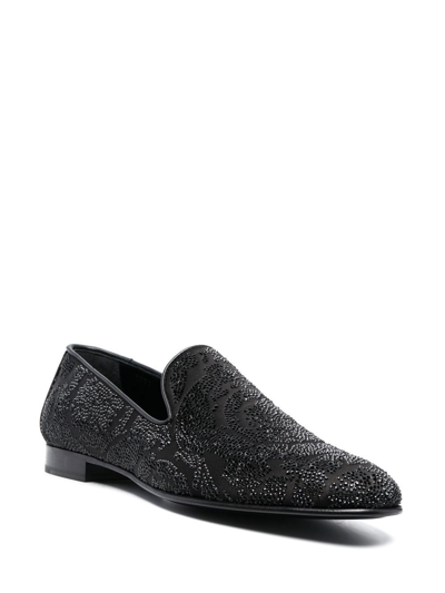 Shop Versace Barocco Silhouette Rhinestone-embellished Loafers In Black