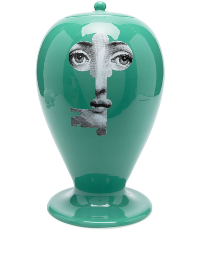 Shop Fornasetti Face-print Ceramic Vase In Green