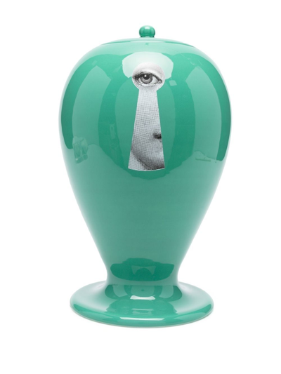 Shop Fornasetti Face-print Ceramic Vase In Green