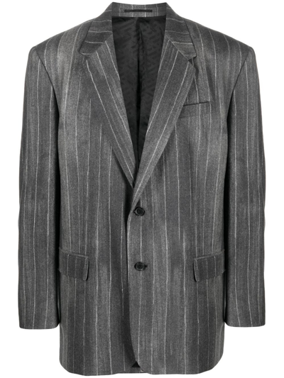 Shop Versace Striped Single-breasted Blazer In Grey