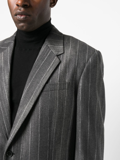 Shop Versace Striped Single-breasted Blazer In Grey
