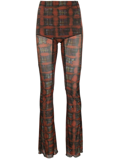 Shop Knwls Tartan-print Semi-sheer Flared Trousers In Red