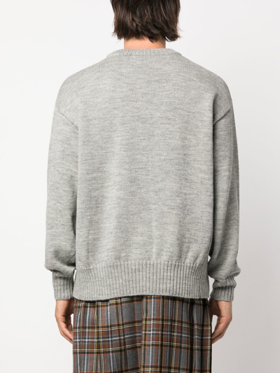 Shop Undercover Intarsia-knit Slogan Print Jumper In Grey