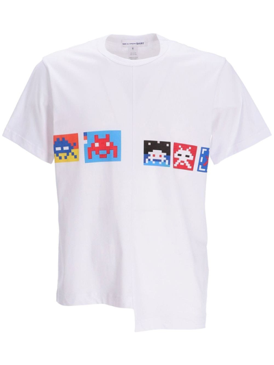 Shop Comme Des Garçons Asymmetric Pixel-print T-shirt In White