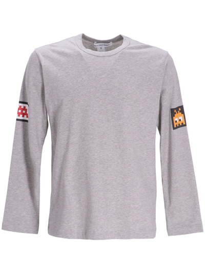 Shop Comme Des Garçons Graphic-print Long-sleeved T-shirt In Grey