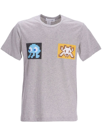 Shop Comme Des Garçons Pixel-print Cotton T-shirt In Grey